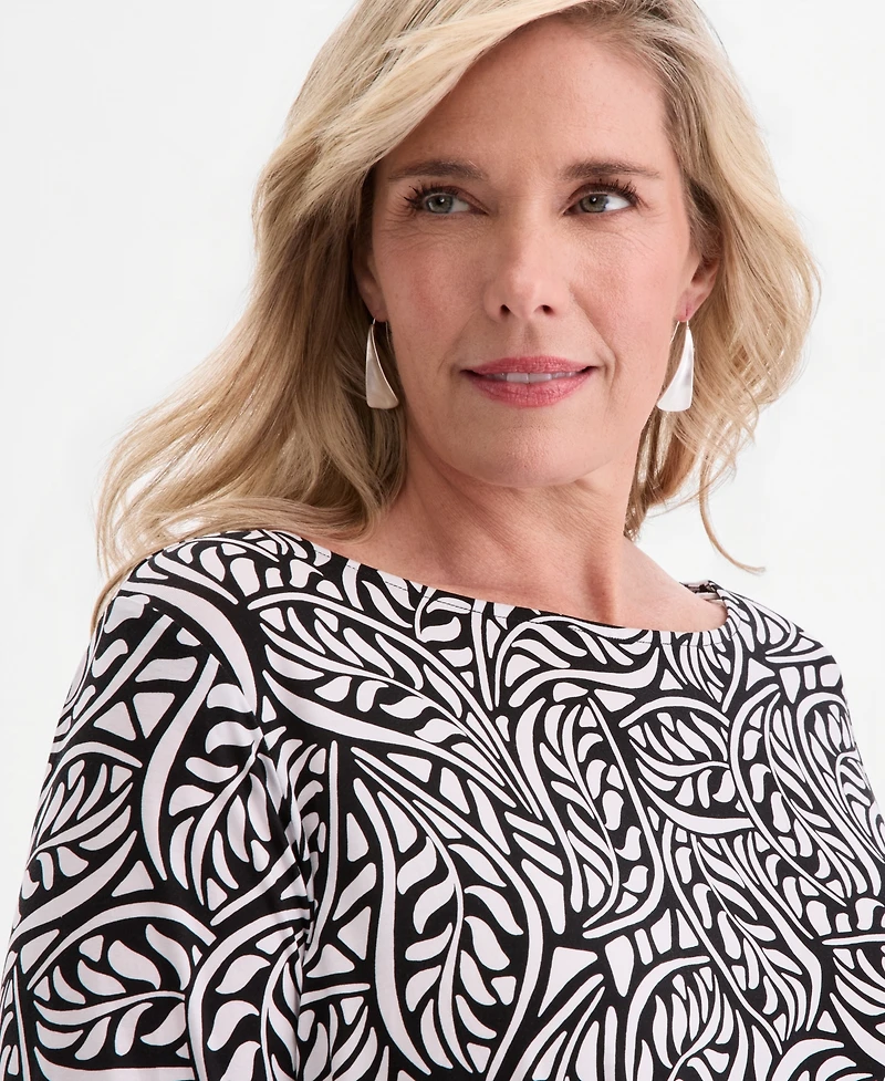 Jm Collection Plus Scattered Leaves Twisted-Hem Top, Macy's Exclusive