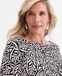 Jm Collection Plus Scattered Leaves Twisted-Hem Top, Macy's Exclusive