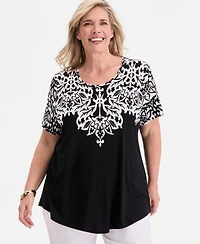 Jm Collection Plus Wallpaper Necklace Short-Sleeve Top, Macy's Exclusive