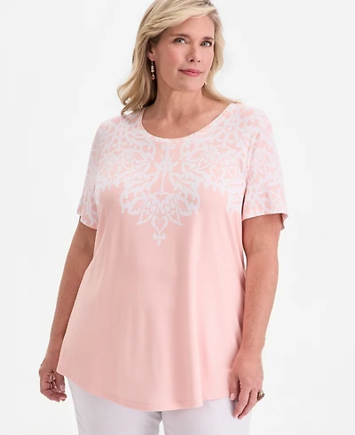 Jm Collection Plus Wallpaper Necklace Short-Sleeve Top, Macy's Exclusive
