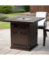 Flynama 28 Inch Propane Gas Fire Pit Table 50000 Btu Square Steel Brown for Outdoor Patio Deck Garden Courtyard