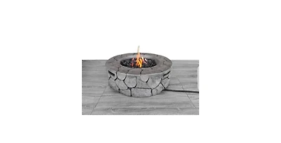 Flynama 28 Inch W 9 Inch H Fiber Reinforced Concrete Outdoor Fire Pit Stone Gray 40000 Btu Push Button Ignition