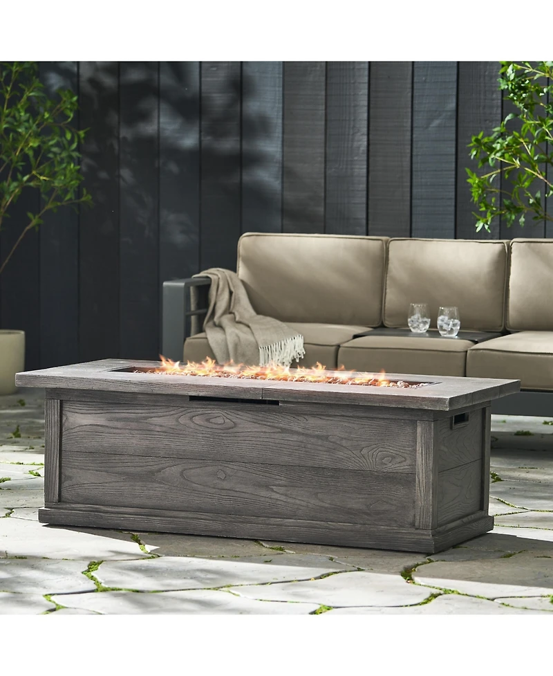 Flynama 56 Inch Outdoor 50000 Btu Rectangular MgO Concrete Propane Fire Pit Grey Wood Pattern for Patio Backyard