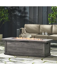 Flynama 56 Inch Outdoor 50000 Btu Rectangular MgO Concrete Propane Fire Pit Grey Wood Pattern for Patio Backyard