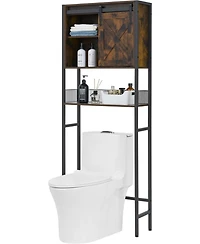 Homfan Toilet Storage Cabinet, Bathroom Organizer with Sliding Doors, Adjustable Shelf for Bathroom
