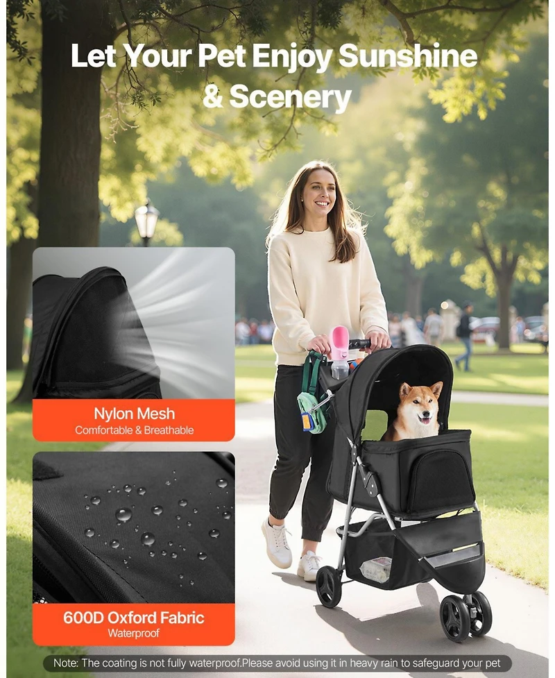 Sugift Pet Stroller 35 Lb Foldable 3-Wheel Dog Stroller with Cup Holders