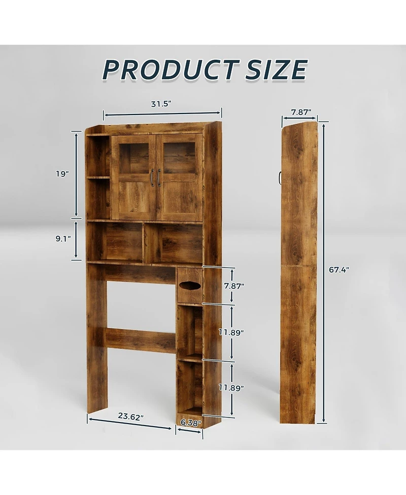 Homfan 67.4" h Bathroom Storage Organizer with Glass Door, for Toilet, Laundry Room