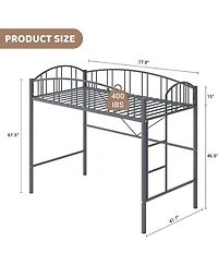 gaomon Loft Bed Twin Size, Heavy Duty Metal Frame with Arched Guardrail and Safety Ladder, Space-Saving, No Box Spring Needed