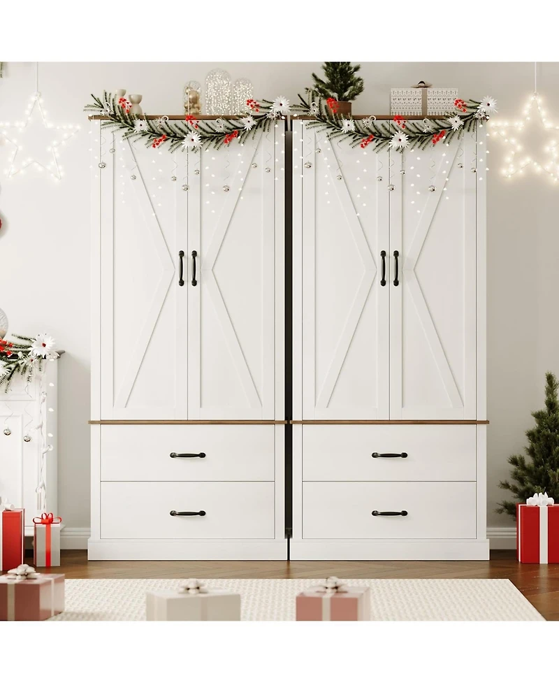 gaomon Kitchen Pantry Cabinet with 2 Drawers, Farmhouse Tall Storage Cabinet, Wood Food Pantry with Barn Doors and Adjustable Shelves Versatile