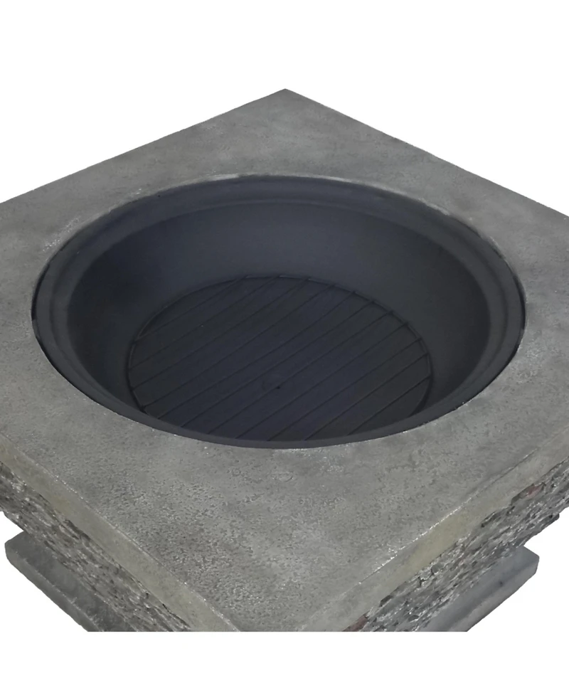 Flynama 32 Inch MgO Light-Weight Concrete Wood Burning Square Fire Pit Grey for Outdoor Patio Backyard