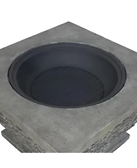 Flynama 32 Inch MgO Light-Weight Concrete Wood Burning Square Fire Pit Grey for Outdoor Patio Backyard