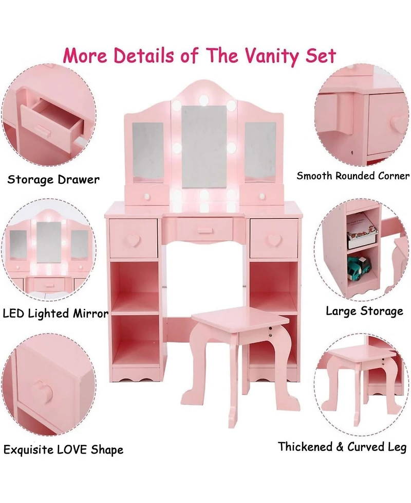 Gaomon Kids Vanity Set Mirror for Bedrooms, Apartments, Easy to Assemble