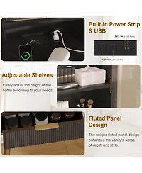 Gaomon 5 Drawer Makeup Vanity Desk Lights & Power Outlet, Modern Fluted Design for Bedrooms, Apartments