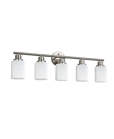 Busdays 31" Modern 5-Light Vanity Wall Sconce, Brushed Nickel Finish with Frosted Glass Shades for Bathroom or Hallway Lighting (No Bulbs