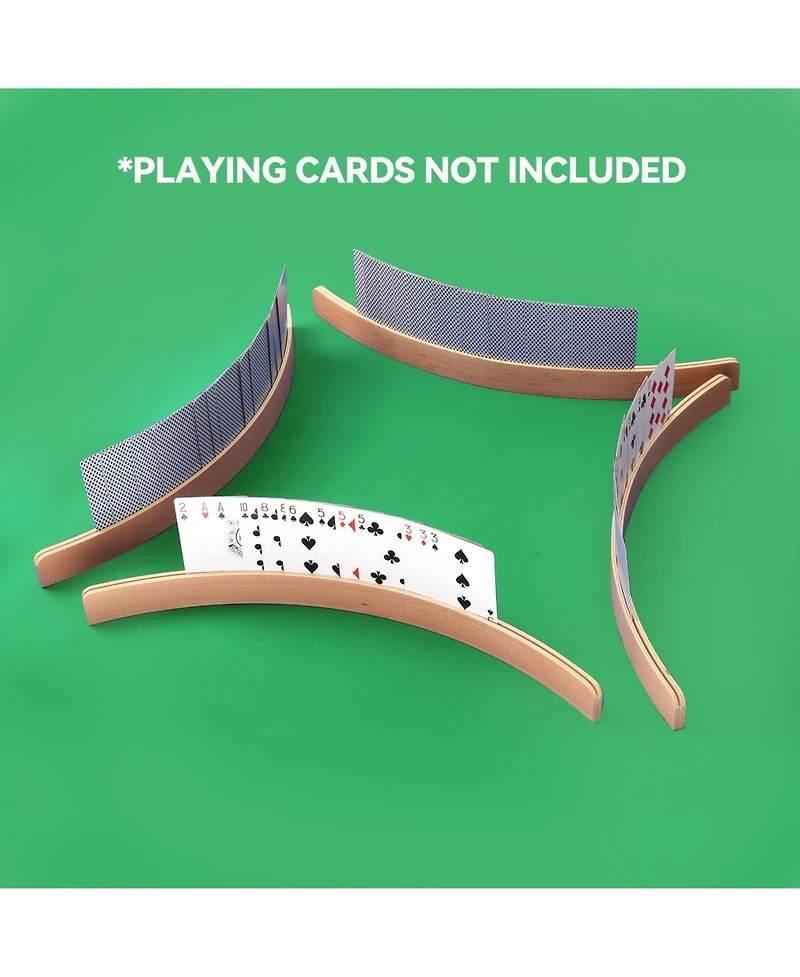 Gse Games & Sports Expert Set of 4 Playing Cards Holders, Wooden Curved Playing Card Racks for Kids