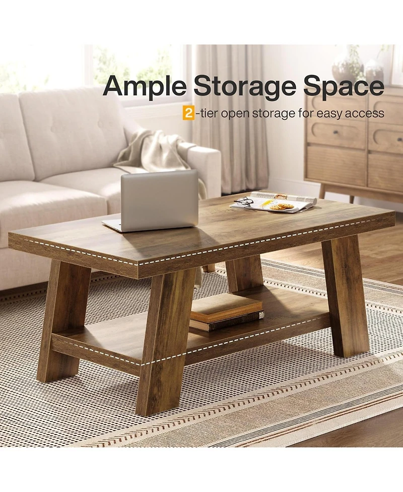 Tribesigns 2-Tier Coffee Table with Storage Shelves, 47.24"