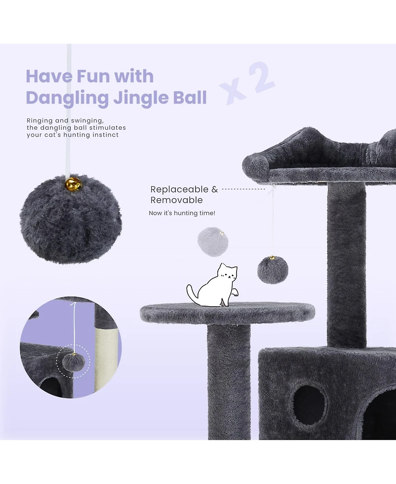 Zeus & Ruta 62" Grey Large Cat Tree Tower: Multi-Level, Scratching Post, Jumping Platform Space