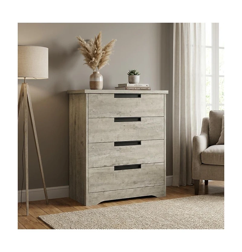 Gaomon 4-Drawer Dresser for Bedroom, Wooden Chest of Drawers with Embedded Handles for Living Room or Nursery, Grey