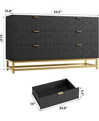 gaomon 6 Drawer Dresser for Bedroom, 53.5” Large Dresser with Metal Legs, Modern Chest Organizer with Wide Storage, Chest of Drawers for Bedroo