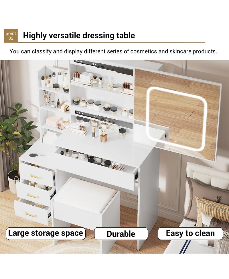 Gaomon Vanity Desk Mirror and Led Lights - Makeup Vanity Desk for Bedrooms, Apartments