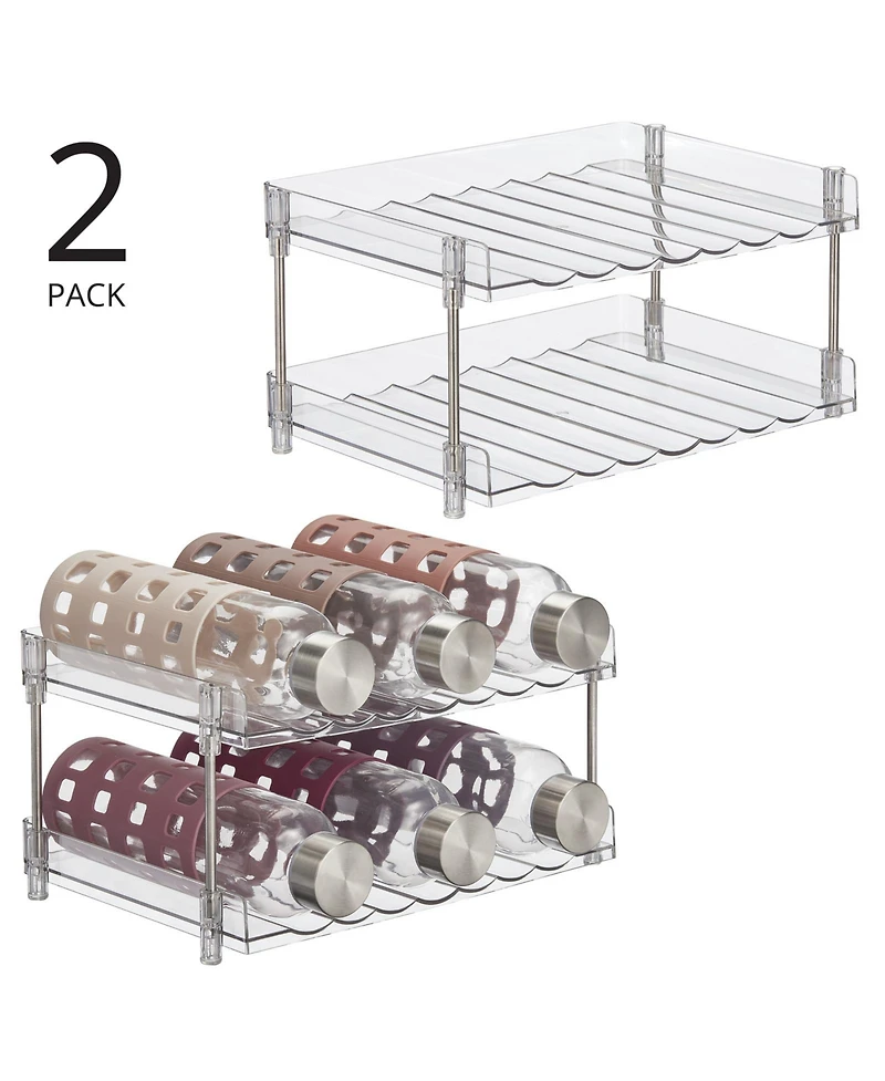 mDesign Free-Stand Stackable 2-Tier Water Bottle Holder, 2 Pack, Clear/Polished