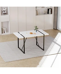 Streamdale Furniture 55" Modern Rural Industrial White Dining Table with Black Metal Legs