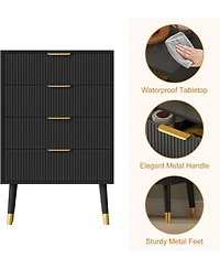 gaomon fluted 4-drawer tall dresser with gold metal handles, wooden storage chest organizer for bedroom or living room