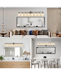 Busdays modern 8-light vanity wall sconce with frosted glass shades, ideal for bathroom or hallway lighting (No Bulbs)