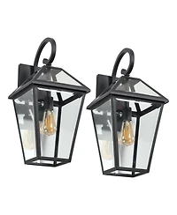 Busdays 21"(H) 2-Pack Outdoor Wall Lantern Light – Modern Black Metal & Clear Glass Sconce for Porch, Patio, and Garden Lighting (Bulb Not Included)