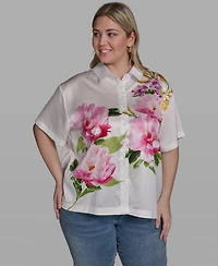 Karl Lagerfeld Paris Plus Floral Print Collared Shirt