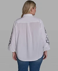 Karl Lagerfeld Paris Plus Floral Detail Collared Top