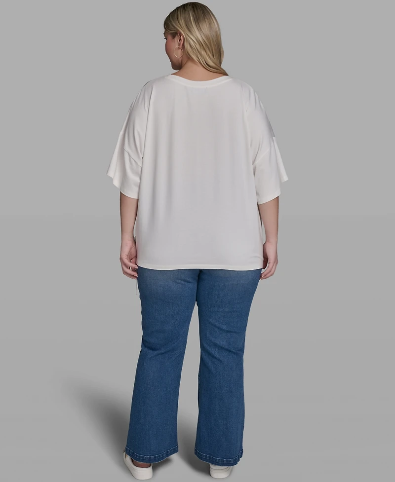 Karl Lagerfeld Paris Plus Choupette & Printed Boat Neck Top