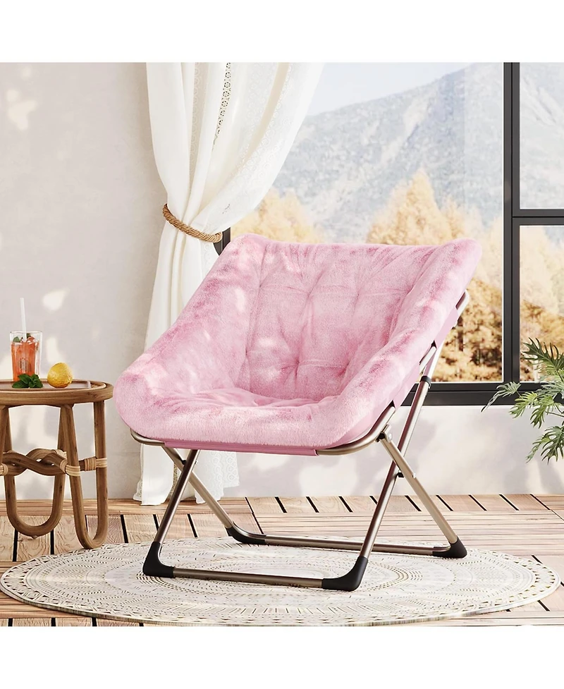 gaomon Rabbit Fur Foldable Dish Saucer Chair, Durable Metal Frame Lounge Chair for Kids Teens Adults, Soft Cozy Seating