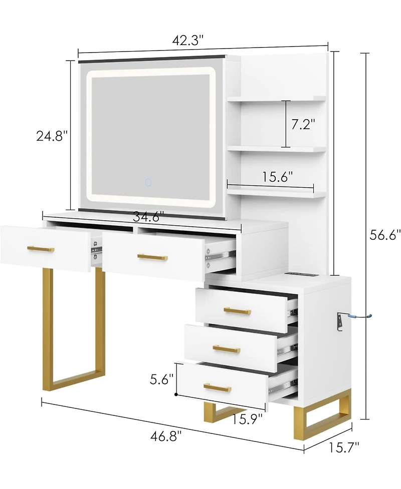 Gaomon 46.8IN Vanity Desk Mirror - Led Lights and Power Outlet