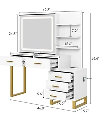 Gaomon 46.8IN Vanity Desk Mirror - Led Lights and Power Outlet