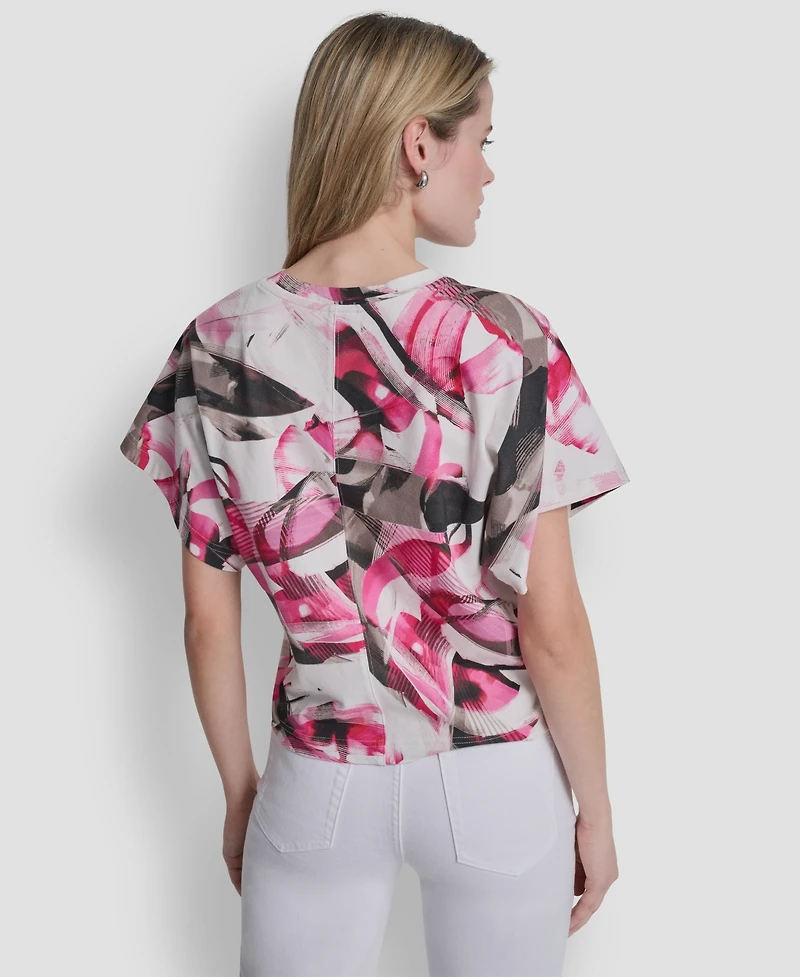 Dkny Women's Heart Print Short-Sleeve Crew Neck Top