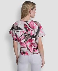 Dkny Women's Heart Print Short-Sleeve Crew Neck Top