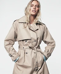 Dkny Jeans Women's Long Double-Breasted Trench Belt Coat