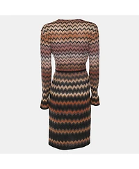 Pre-Owned Missoni Women's Multicolor Zig Zag Print Rib Knit Long Sleeve V Neck Midi Dress