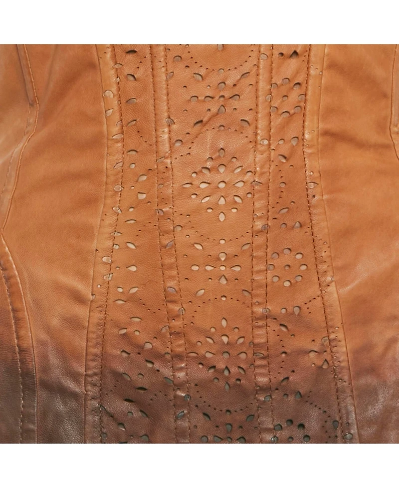 Pre-Owned Dolce & Gabbana Women's Pre-Owned D&g Beige Leather Eyelet Strapless Mini Dress