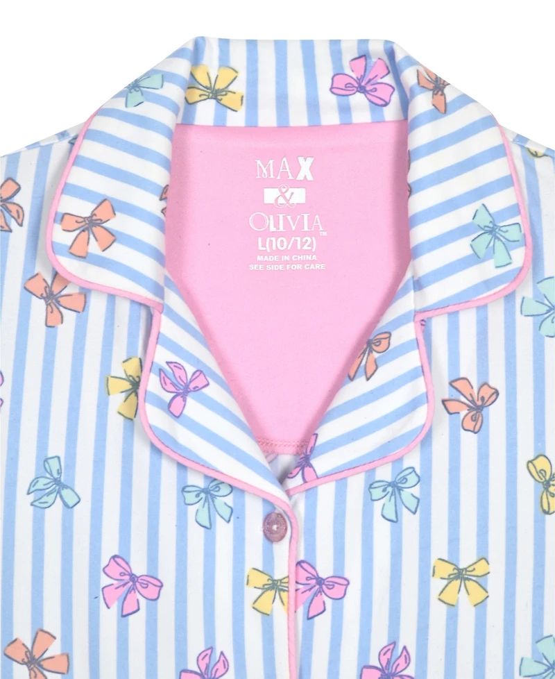 Max & Olivia Girls' 6X-14 Stripe Bow Top, Short Pants Scrunchie, 3-Piece Set