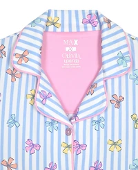 Max & Olivia Girls' 6X-14 Stripe Bow Top, Short Pants Scrunchie, 3-Piece Set