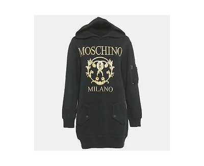 Pre-Owned Moschino Womens Couture Black Logo Print Cotton Oversized Hoodie
