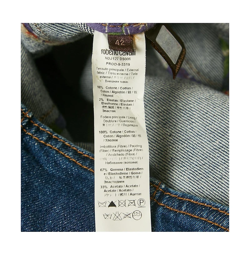 Pre-Owned Roberto Cavalli Women's Blue Denim Embellished Bustier Mini Dress