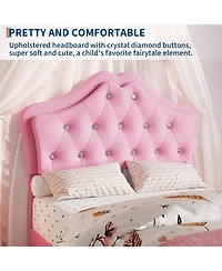 gaomon Twin Bed Frame with Led Lights & Velvet Crystal Button Headboard, Upholstered Platform Storage Drawer, Noise Free