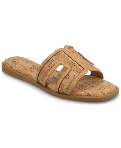 Journee Collection Womens Primah "H" Band Medium and Wide Width Slip On Flat Sandals