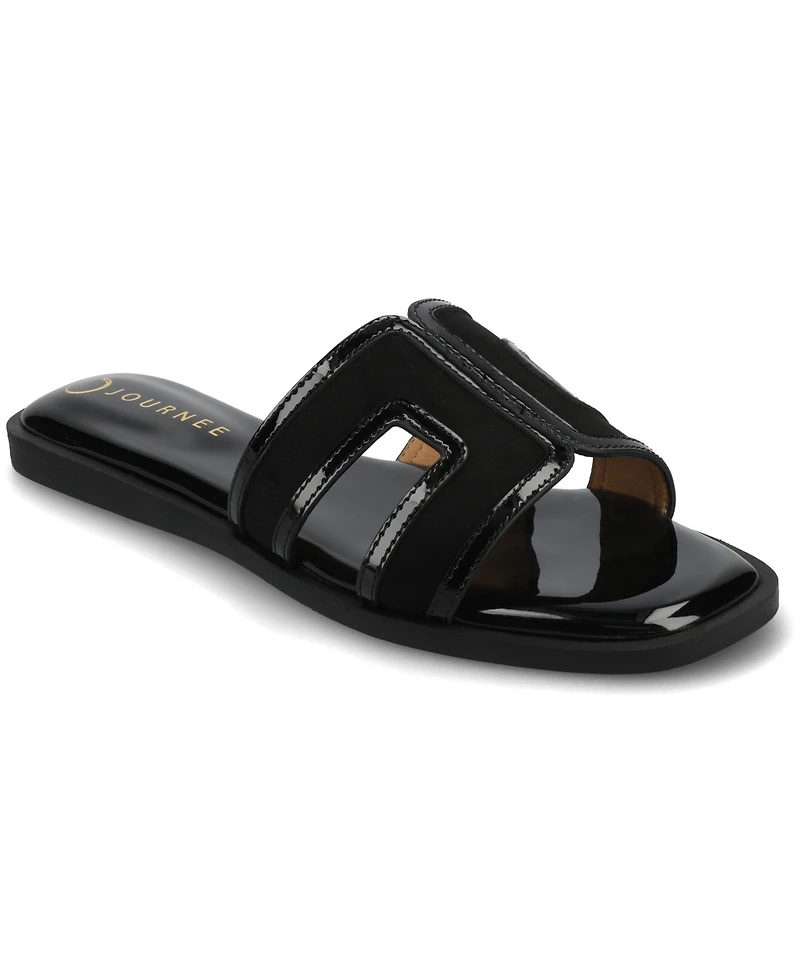 Journee Collection Womens Primah "H" Band Medium and Wide Width Slip On Flat Sandals
