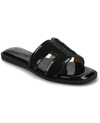 Journee Collection Womens Primah "H" Band Medium and Wide Width Slip On Flat Sandals