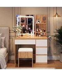 gaomon Vanity Desk Mirror and Lights - Modern Makeup Dressing Table for Bedrooms, Apartments, Easy to Assemble