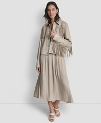 Dkny Women's Collared Fringe Suede Jacket